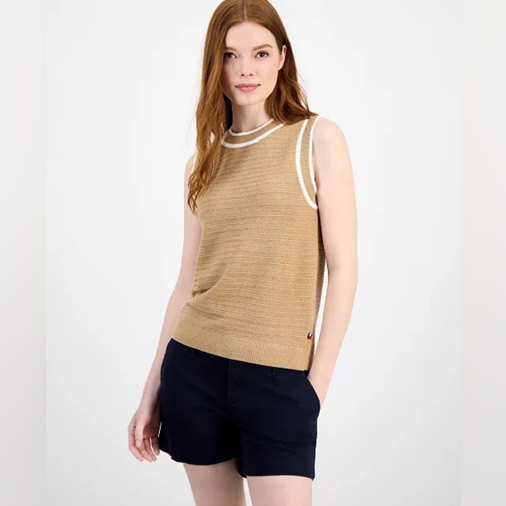 NEW Tommy Hilfiger Basketweave Contrast-Trim Sweater Size XXL